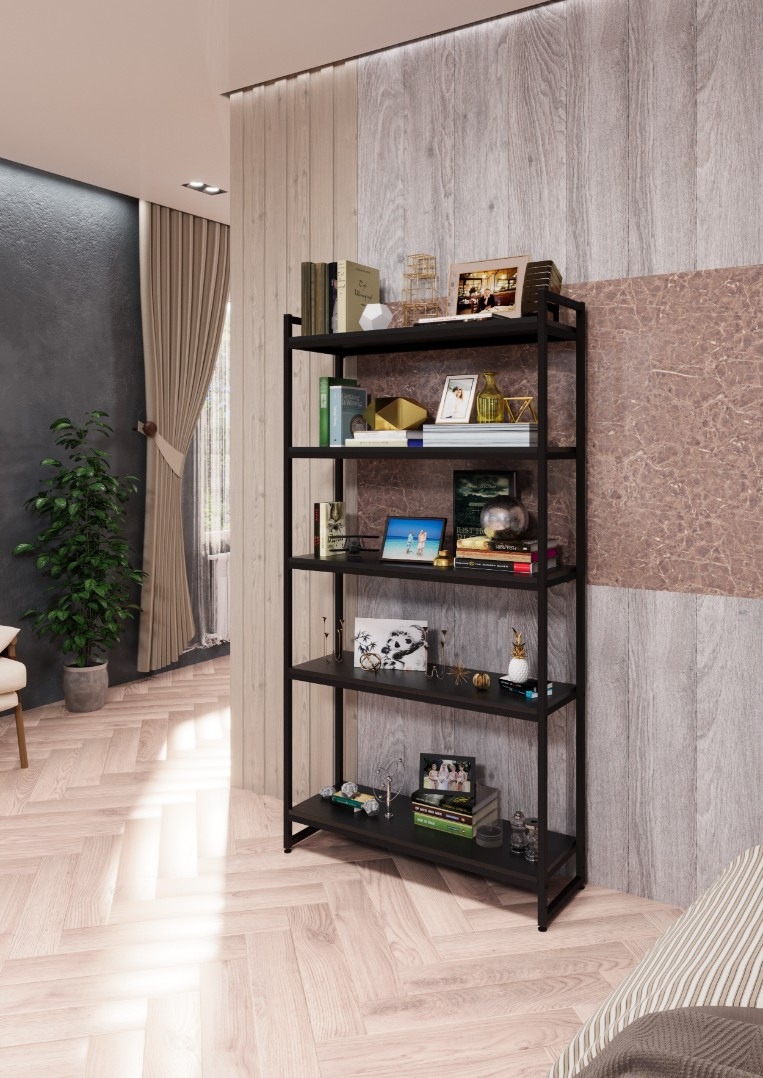 Стеллаж с полками PORTA ПЧ-1709Ч, 170 × 89 × 30 см, 5 полок — ЛДСП, чёрный